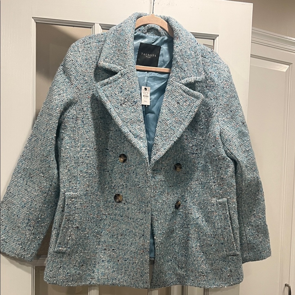 Talbots Women's Light Blue Tweed Pea Coat